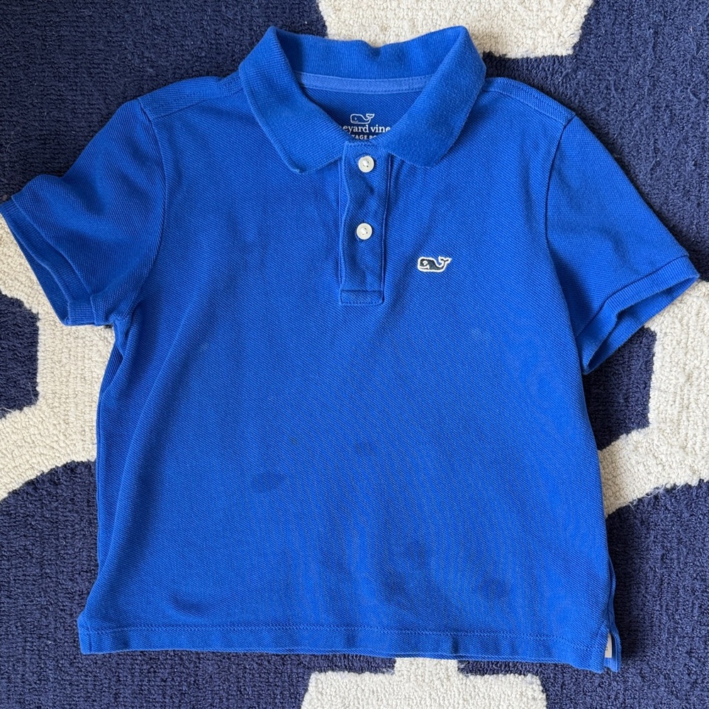Vineyard Vines Boys Bright Blue Polo with Whale Patch
